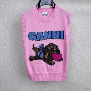 Ganni Pink Sleeveless Top with Graphic Design